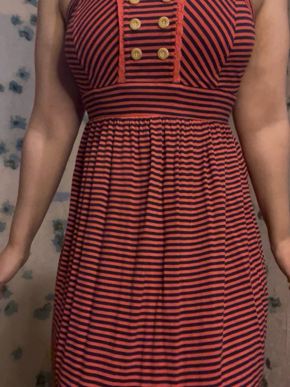 Xhilaration Red and Black Striped Sleeveless Button-Front Mini Dress